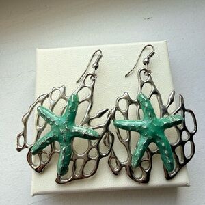 Silver and Green Starfish Earrings